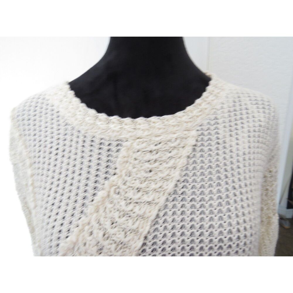 Love Stitch women's Patchwork Open Knot Sweater Boho Slouchy Cream L EUC - Picture 2 of 12